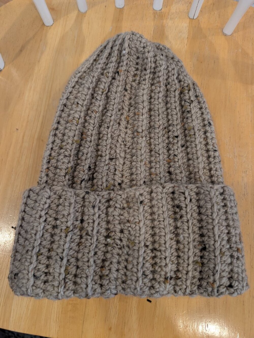 Unisex Cuff Tan and Brown Wool Beanie